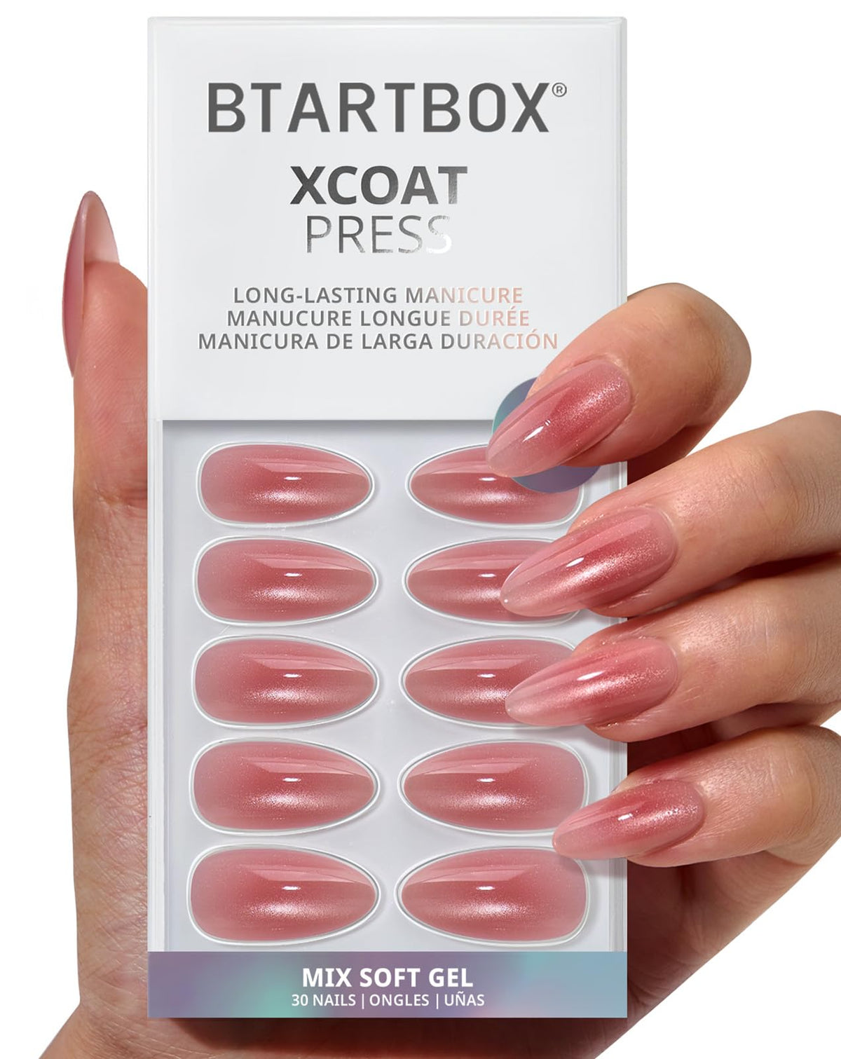 BTArtbox Press On Nails, Short Almond White Fake Nails, 32Pcs Full Kit