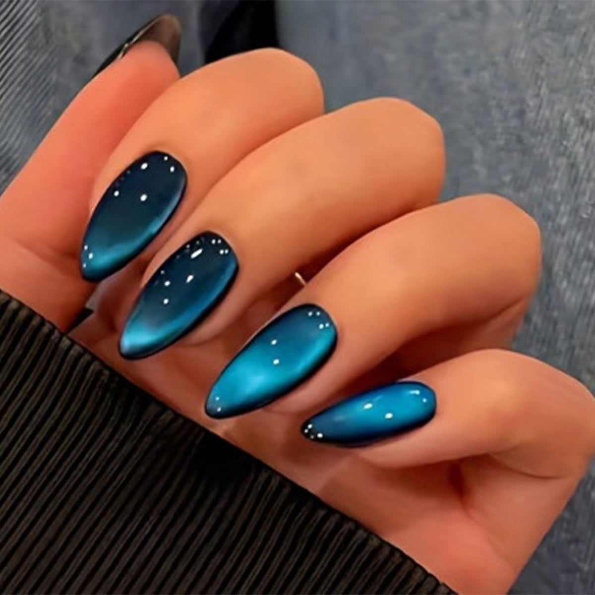 White French Tip Press on Nails Almond Medium Fake Nails with Silver Glitter Designs Nails Press ons Nude Glue on Nails Glossy Acrylic Nails Simple Stick on Nails for Women 24Pcs