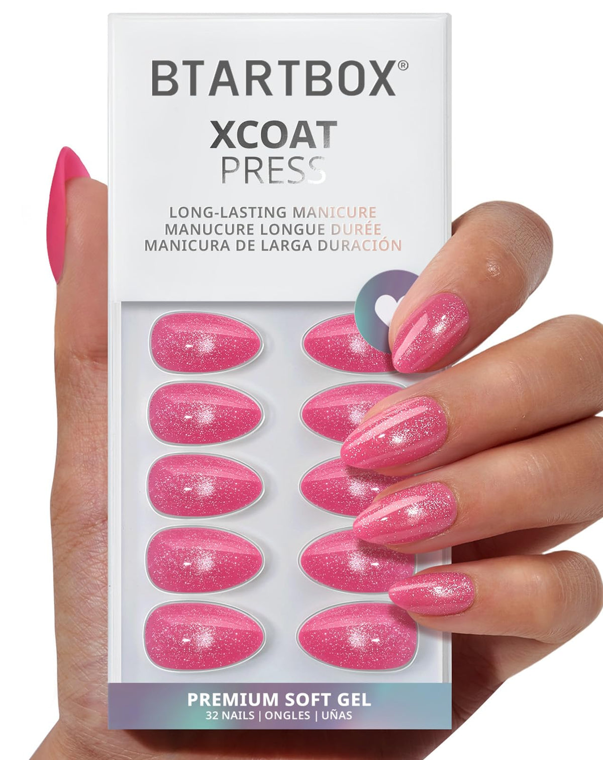 BTArtbox Press On Nails, Extra Short Almond Baby Pink Nails, 32Pcs Full Kit