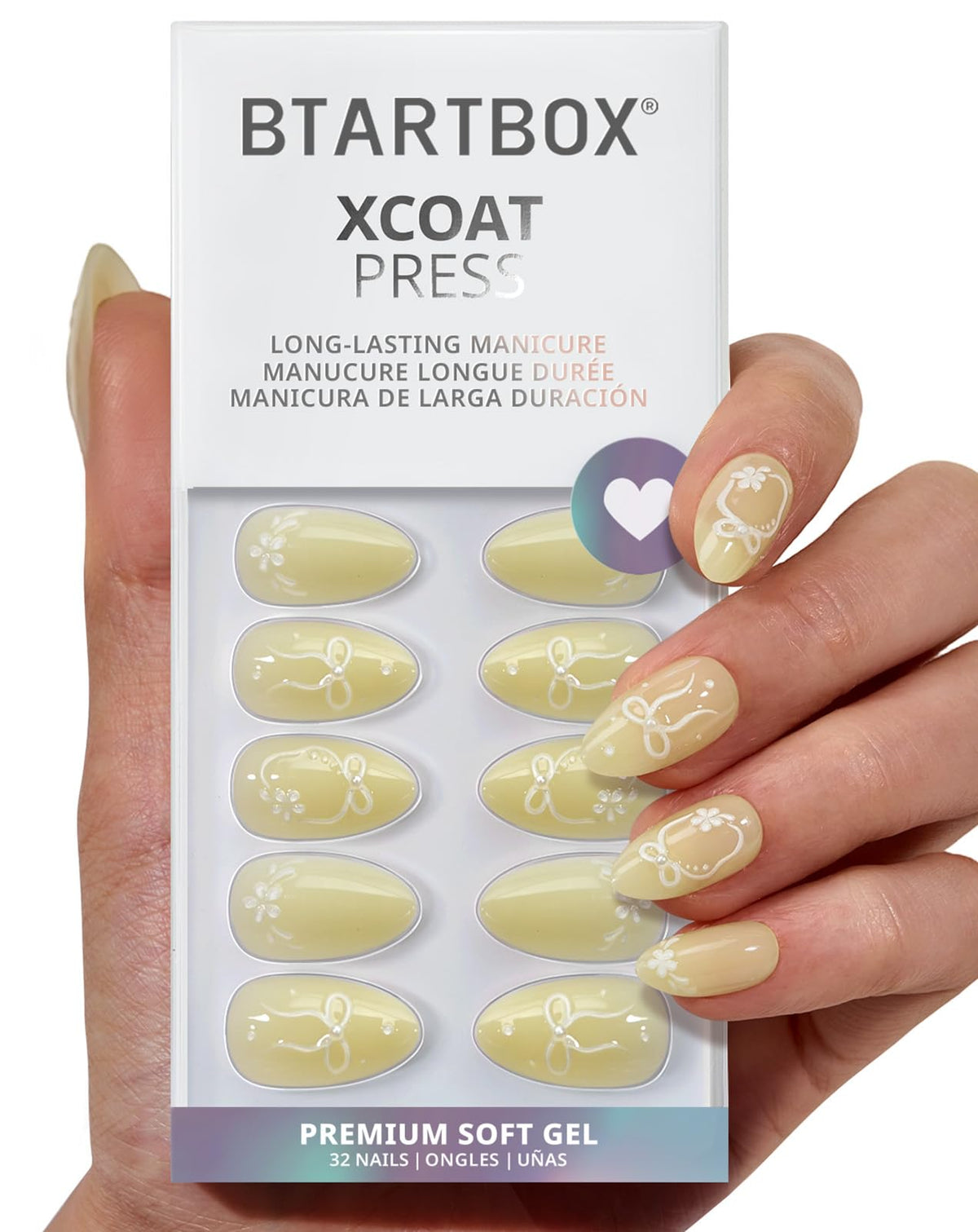 BTArtbox Press On Nails, Extra Short Almond Baby Pink Nails, 32Pcs Full Kit