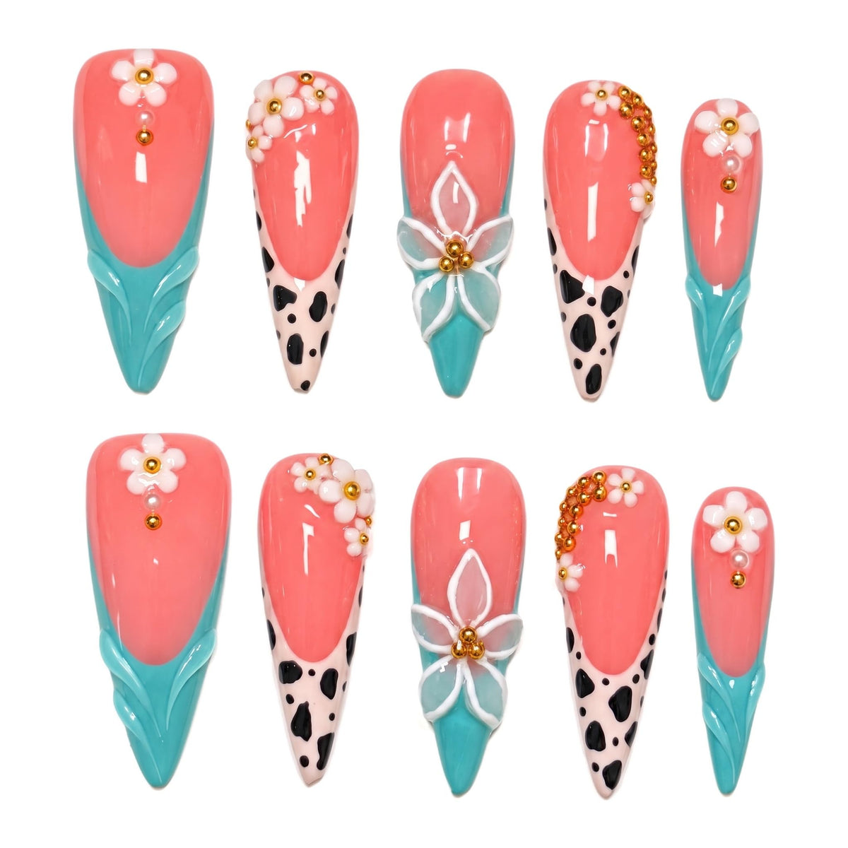 Luxury Handmade Acrylic Press on Nails Long Stiletto French Tips Fake Nails