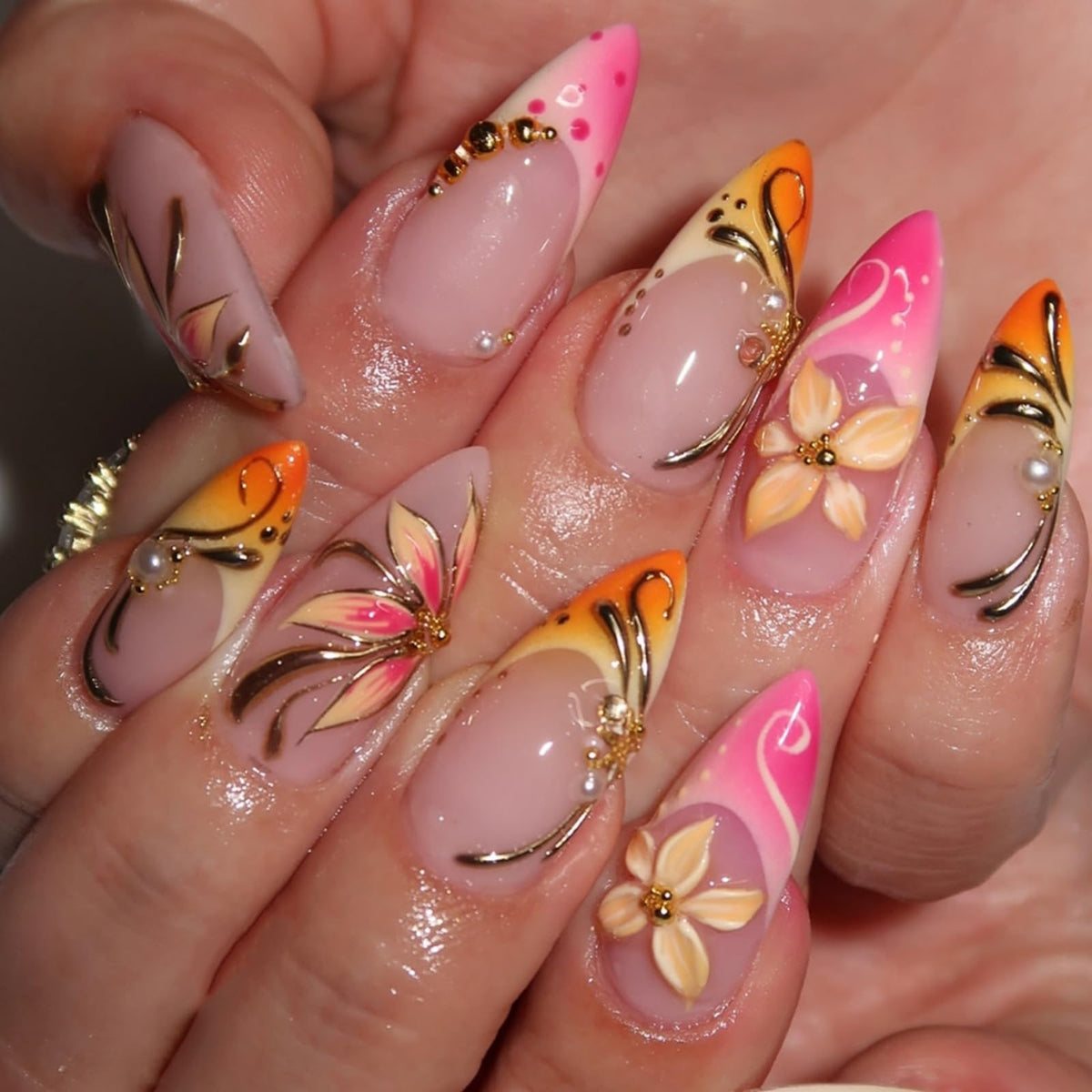 Rhinestone Press on Nails White French Tip Fake Nails with 3D Bow Design Glossy Full Cover Stick on Nail Sparkly Luxury Long Stiletto Nail Press ons for Women, 24Pcs