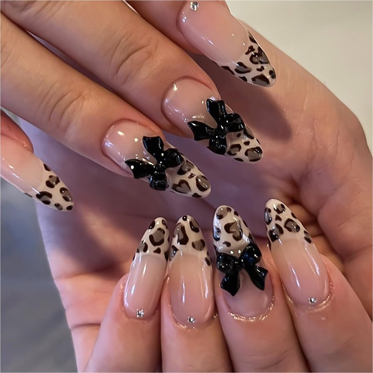 Press on Nails Medium Almond - 3D Red Hibiscus Flower Olive Green Fake Nails, Jade Agate Retro Stick on False Nails for Women & Girls, 30 Pcs