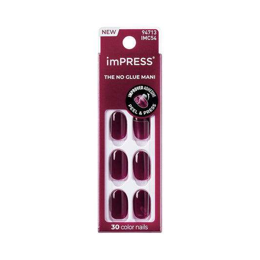 Kiss Impress No Glue Mani Press On Nails Kit, Over You, 30 Red Peel and Stick Nails, Super Slim Short Squoval, Glossy Gel Finish, PureFit Technology, Includes Prep Pad, Manicure Stick & Mini File