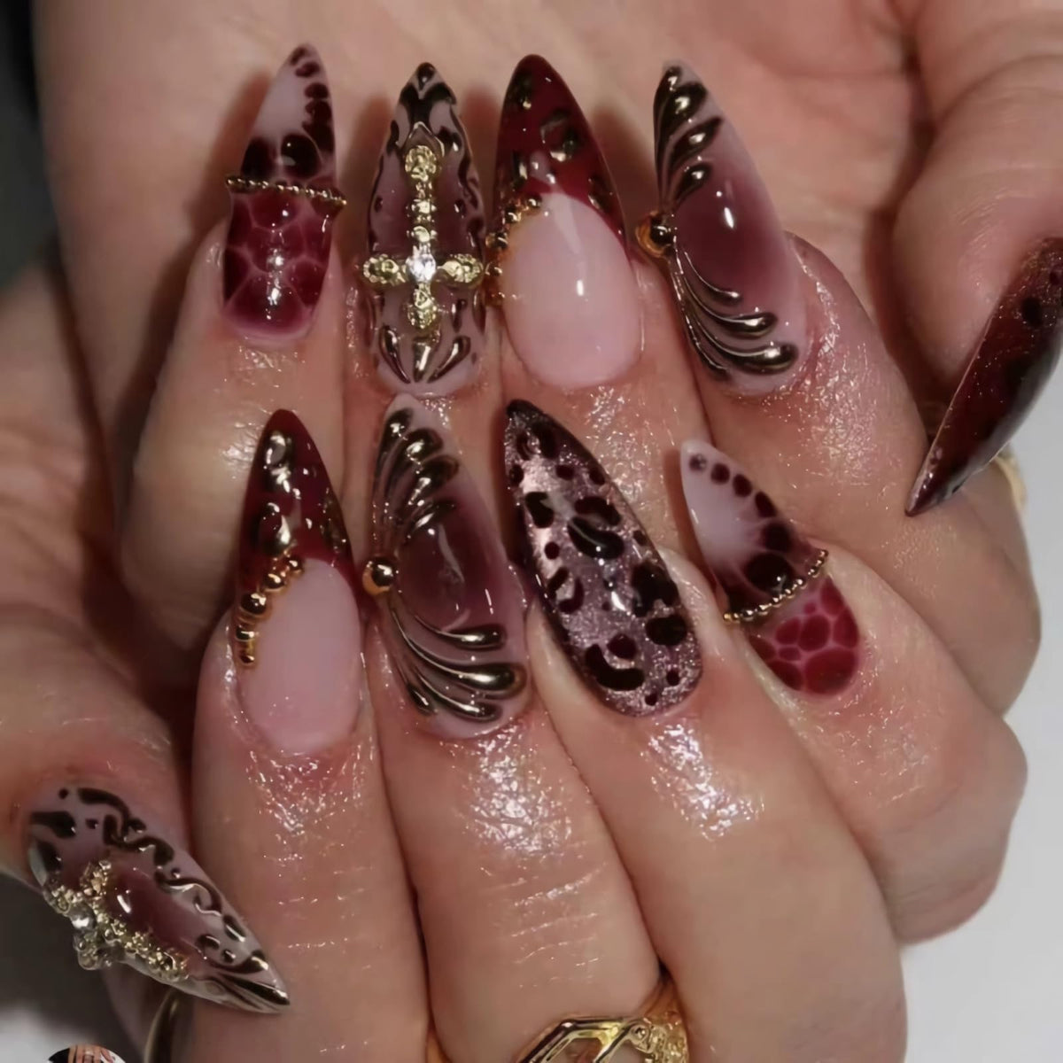 BABALAL Bridal Lace Press On Nails, Medium Almond Fake Nails with 3D White Floral & Pearl, Nude Ombre Acrylic Stick On Nails for Women 24Pcs