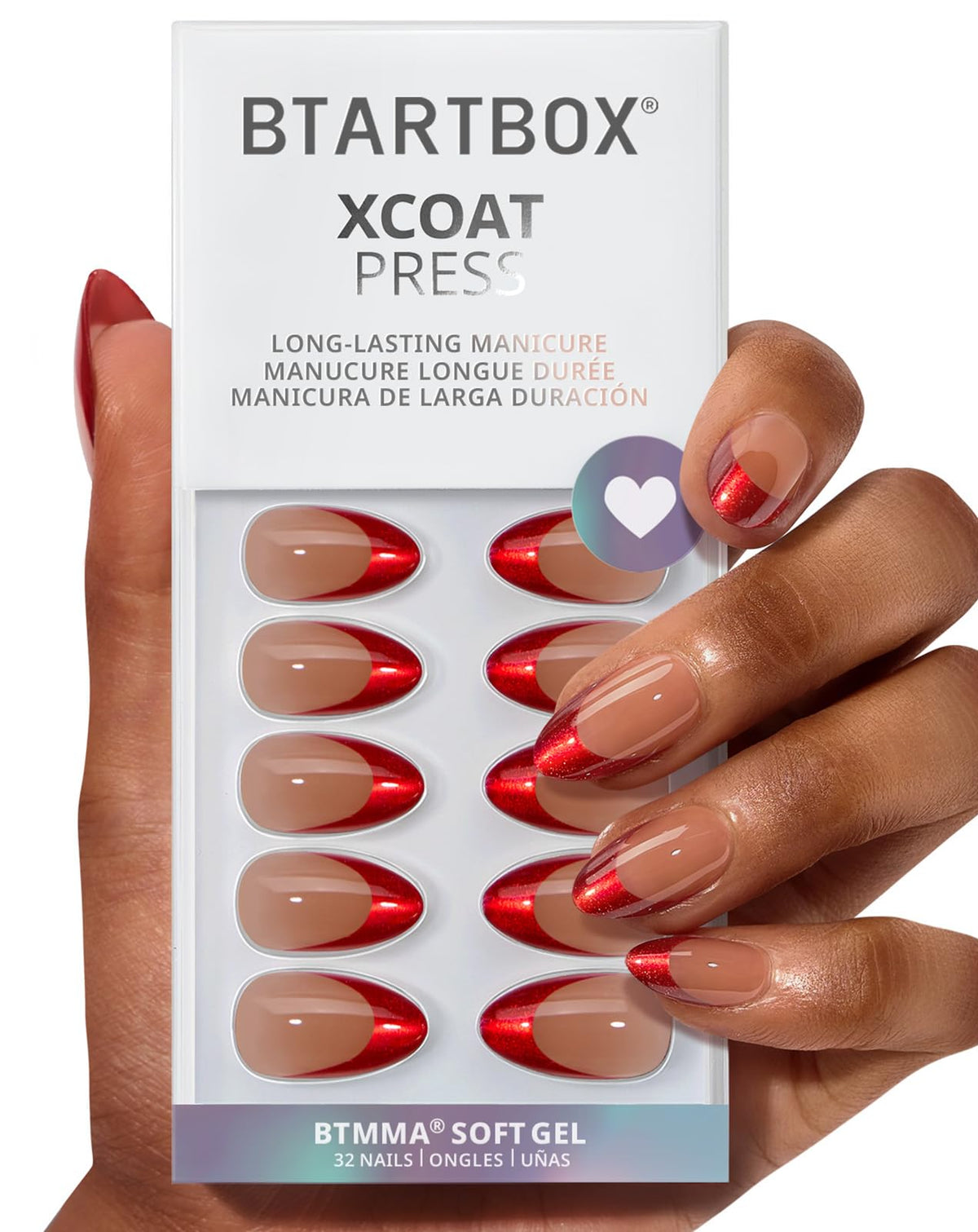 BTArtbox Press On Nails, Short Almond White Fake Nails, 32Pcs Full Kit