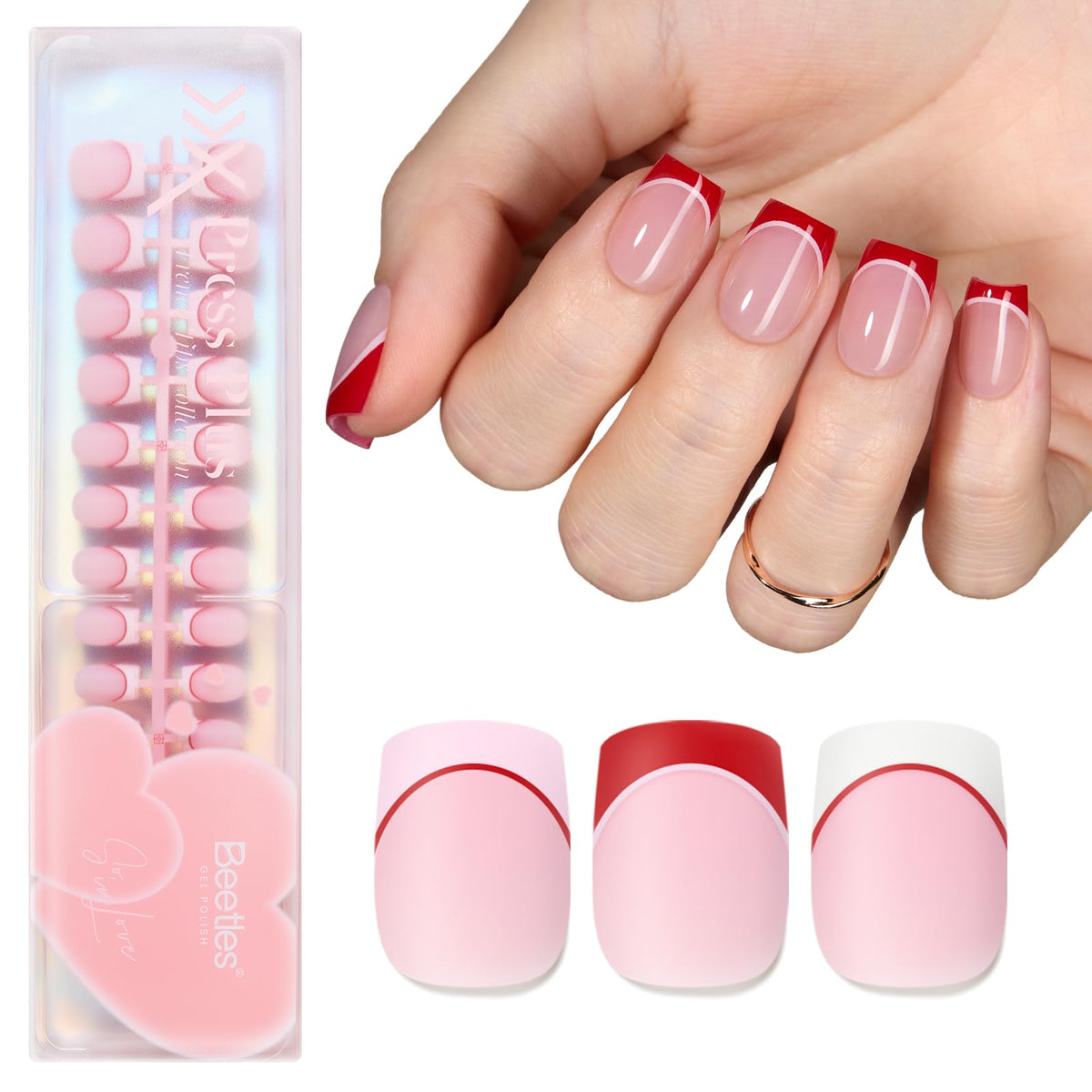 Beetles French Tips Press On Nails - Short Square 150 Pcs