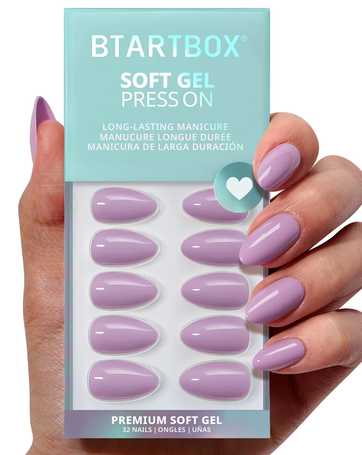 BTArtbox Press On Nails, Short Square Pink Fake Nails, 32Pcs Full Kit