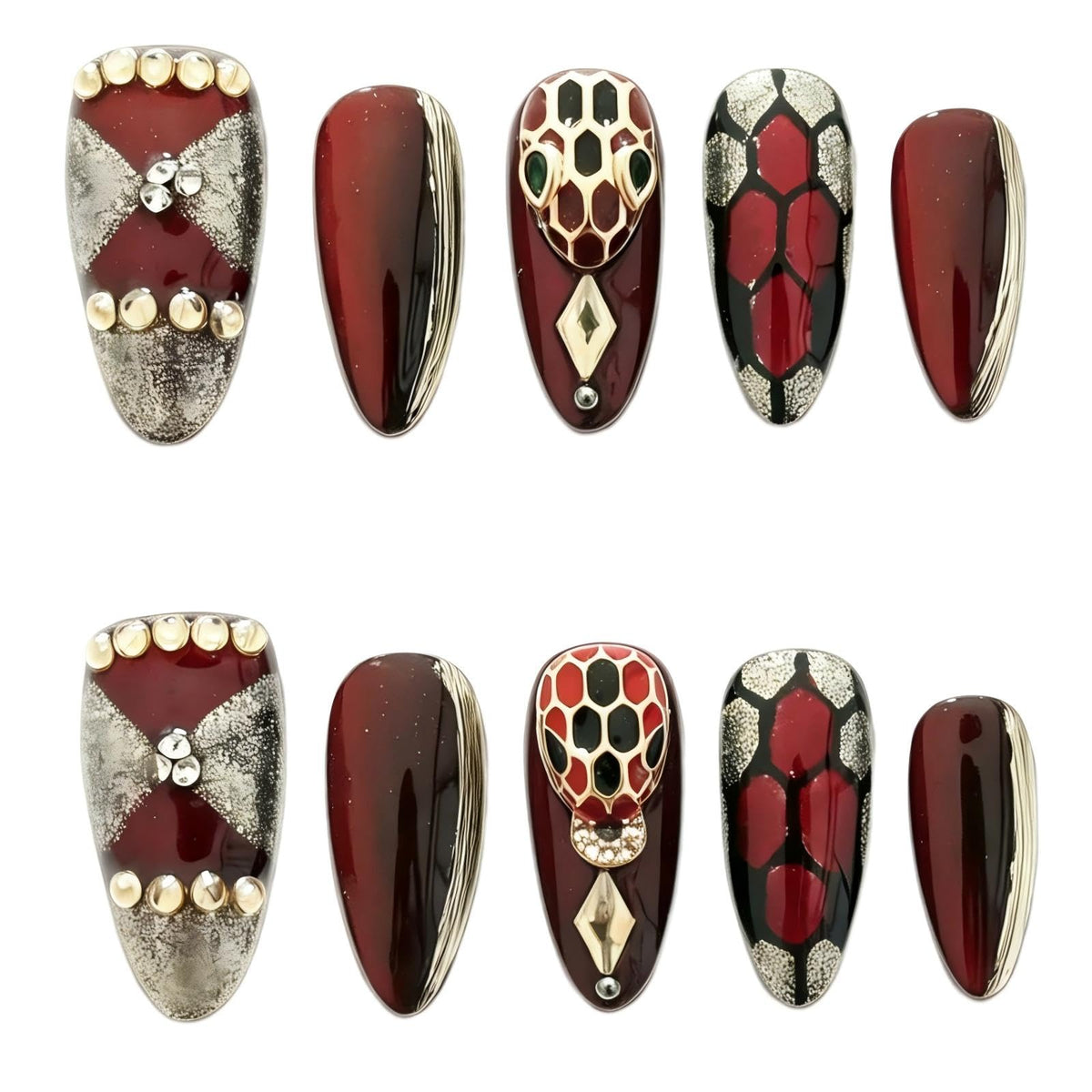 Gothic 3D Floral Press on Nails Medium Almond - Gold Cross & Rhinestone Design, Handmade Pearl Luxury Dark Romantic Reusable Nails (Orange Diamond Sweet Luxury,L)