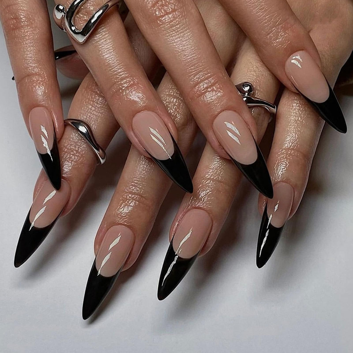 IMRAIN Long Press on Nails Stiletto Pink Fake Nails Rhinestone & Flower Designs Glossy Glue on Acrylic Nails Full Cover Luxury Bling Handmade Stick on False Nails for Women 24Pcs