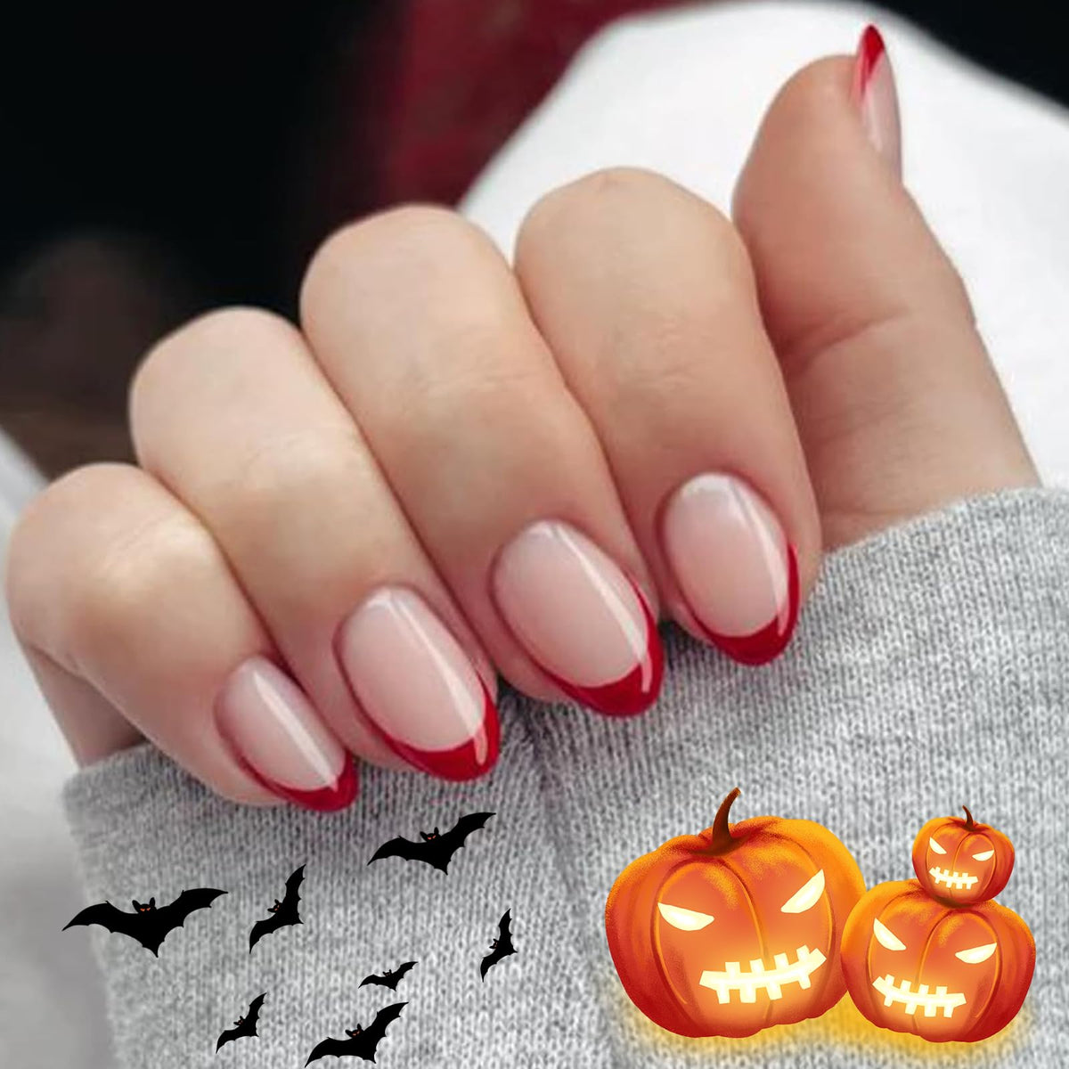 modelones French Tip Press On Nails, Short Oval Fake Nails Nails Press Ons