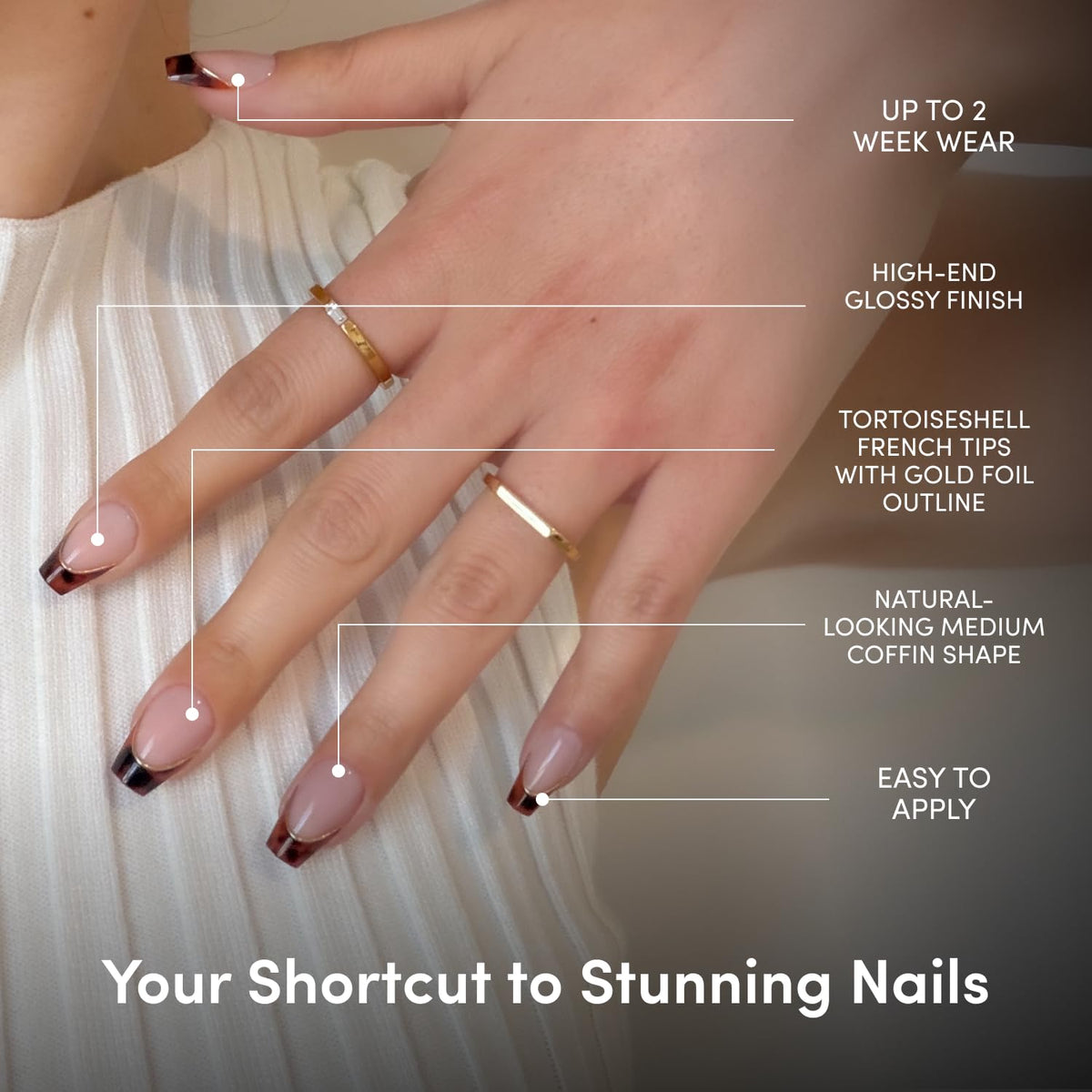 Glamnetic Press On Nails - Medium Coffin, Glossy Fake Nails 30 Pc Full Kit