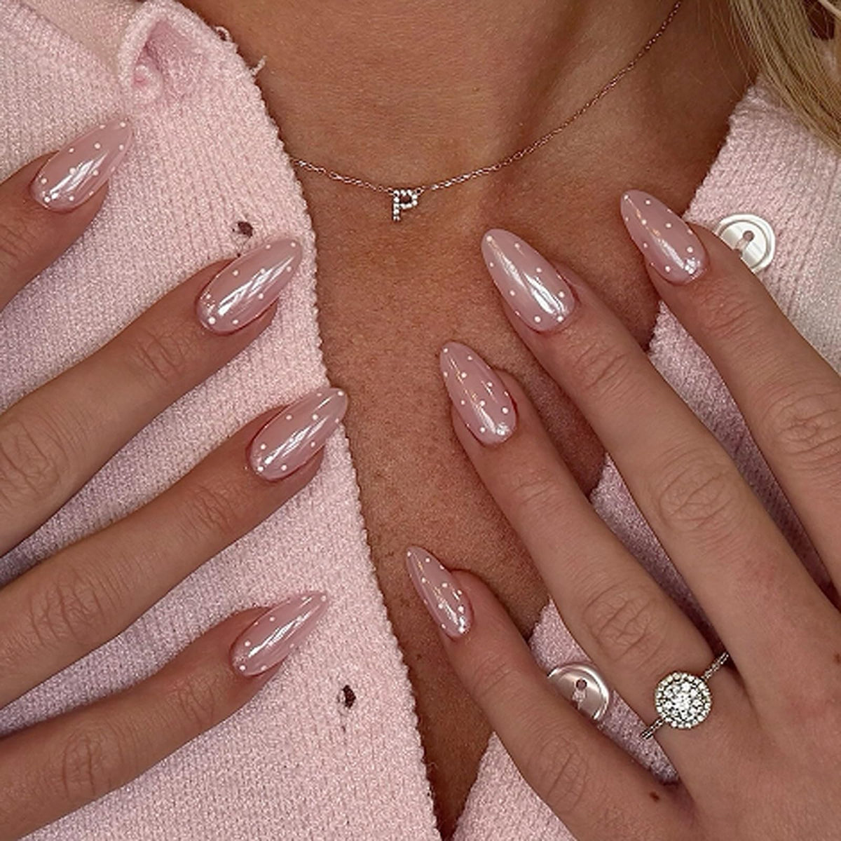 Bridal Press on Nails Short Almond Nude 3D White Floral Lace Pearl Wedding