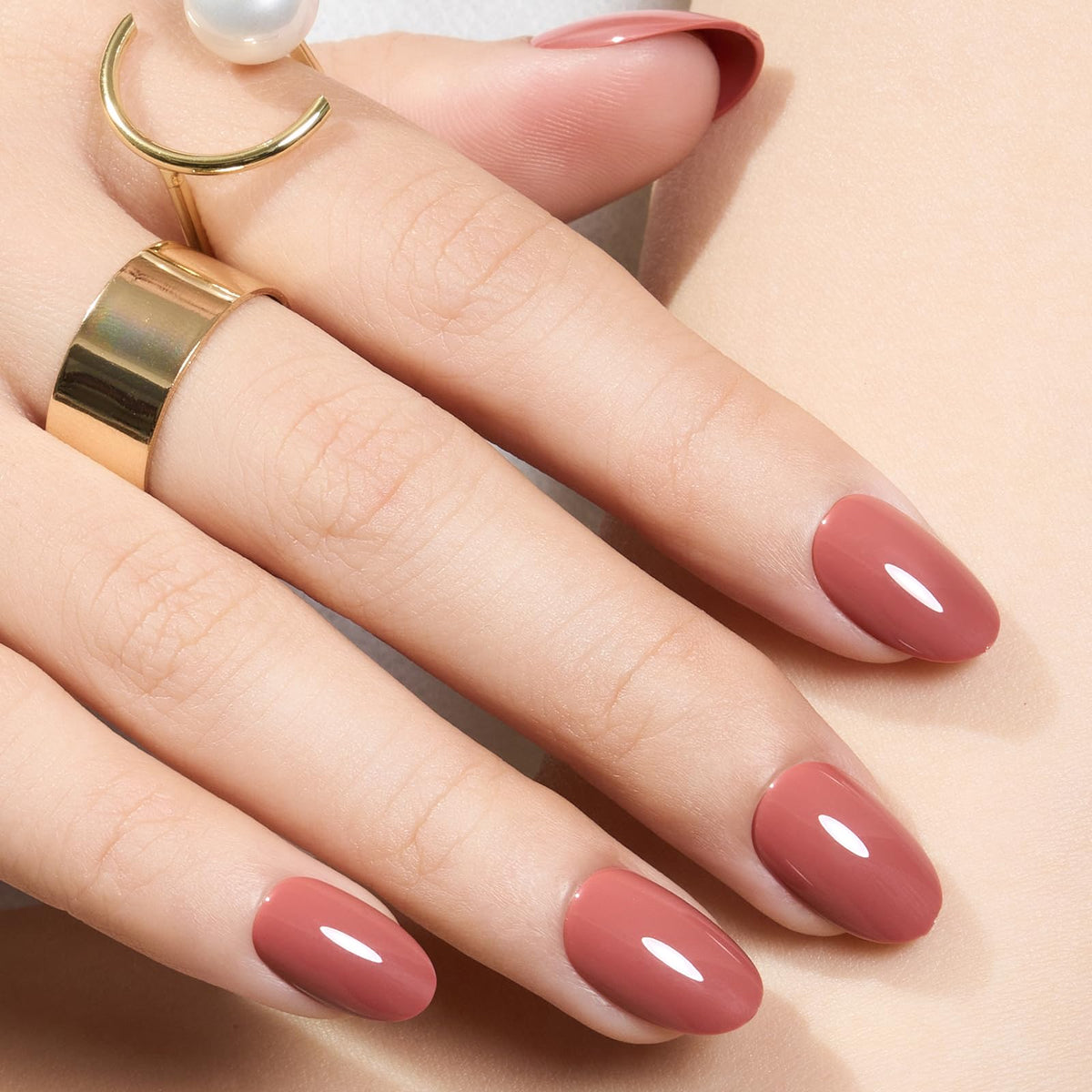 modelones French Tip Press On Nails, Short Oval Fake Nails Nails Press Ons