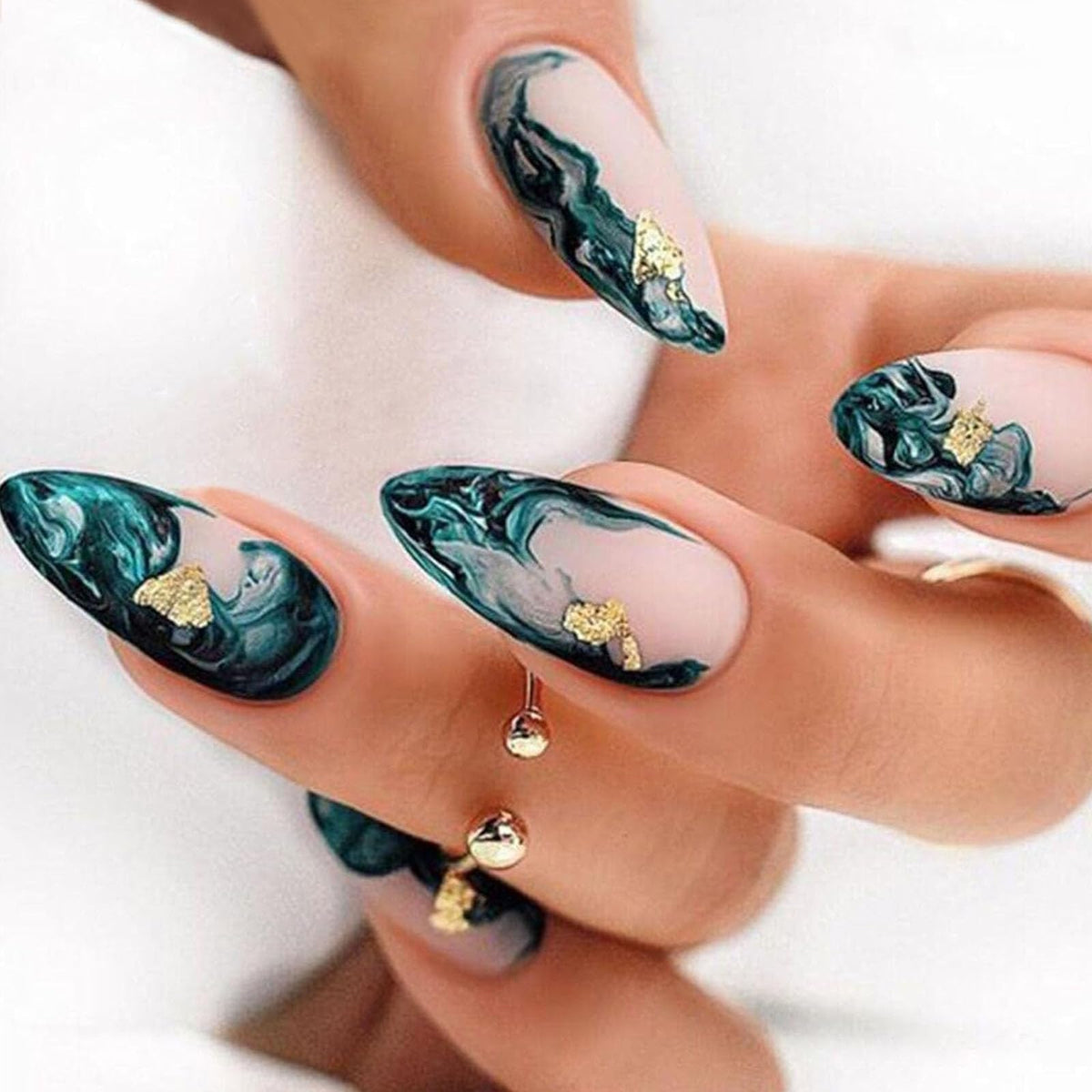 White French Tip Press on Nails Almond Medium Fake Nails with Silver Glitter Designs Nails Press ons Nude Glue on Nails Glossy Acrylic Nails Simple Stick on Nails for Women 24Pcs