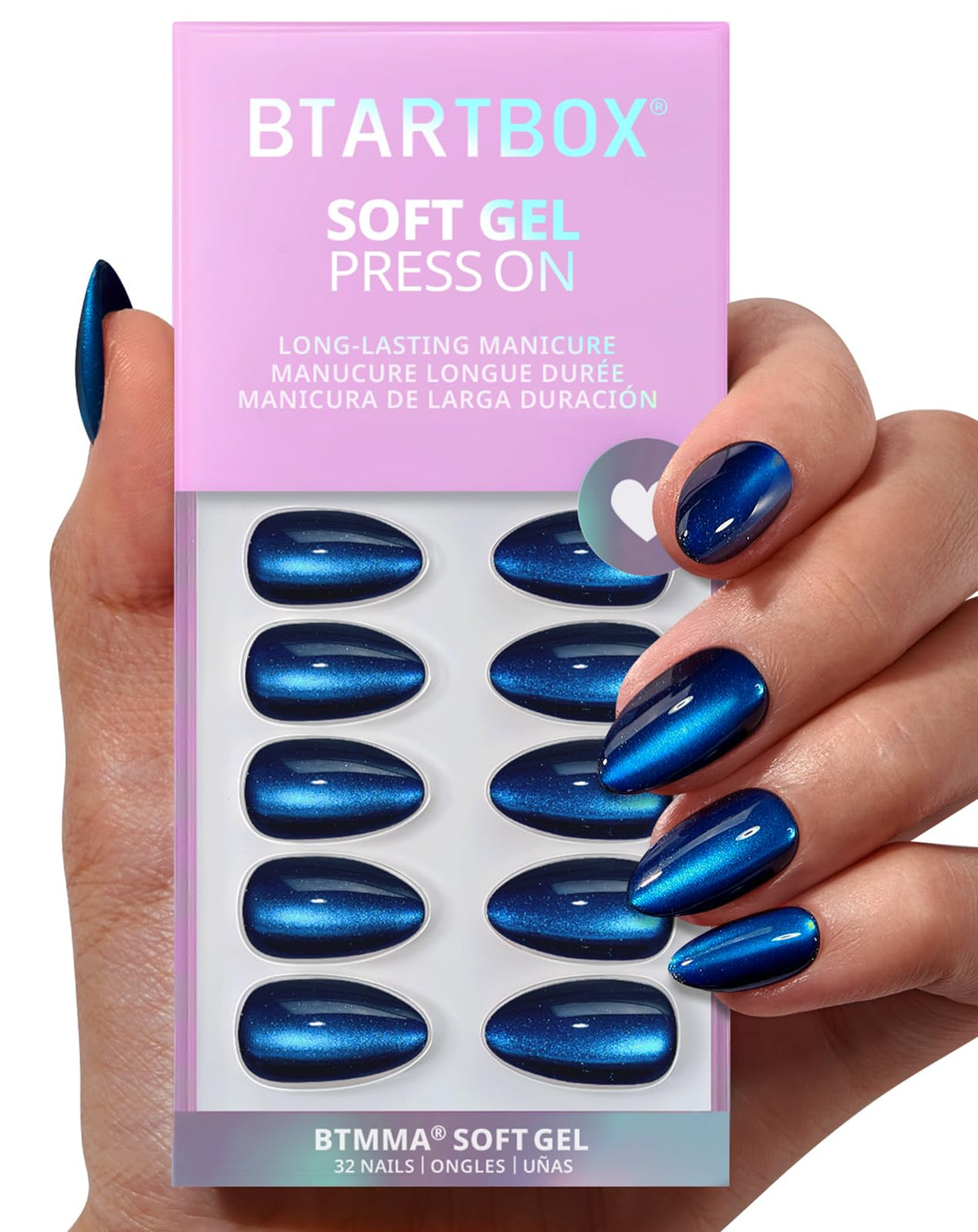 BTArtbox Press On Nails, Short Almond French Tip Nails, 32 Pcs Full Kit