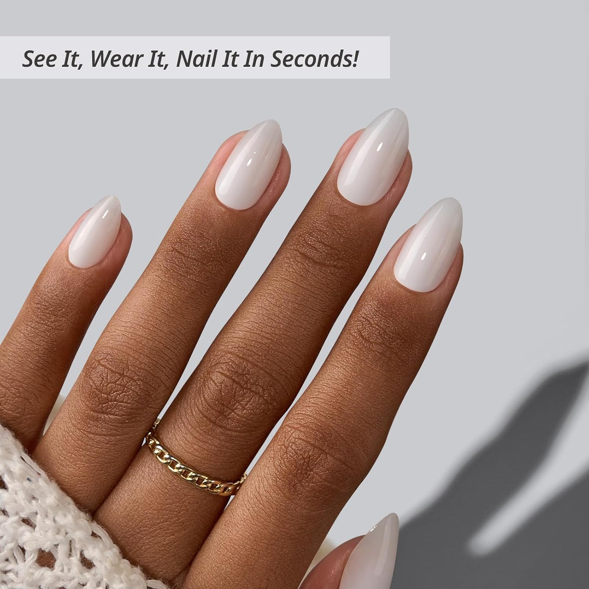 BTArtbox Press On Nails, Short Almond White Fake Nails, 32Pcs Full Kit