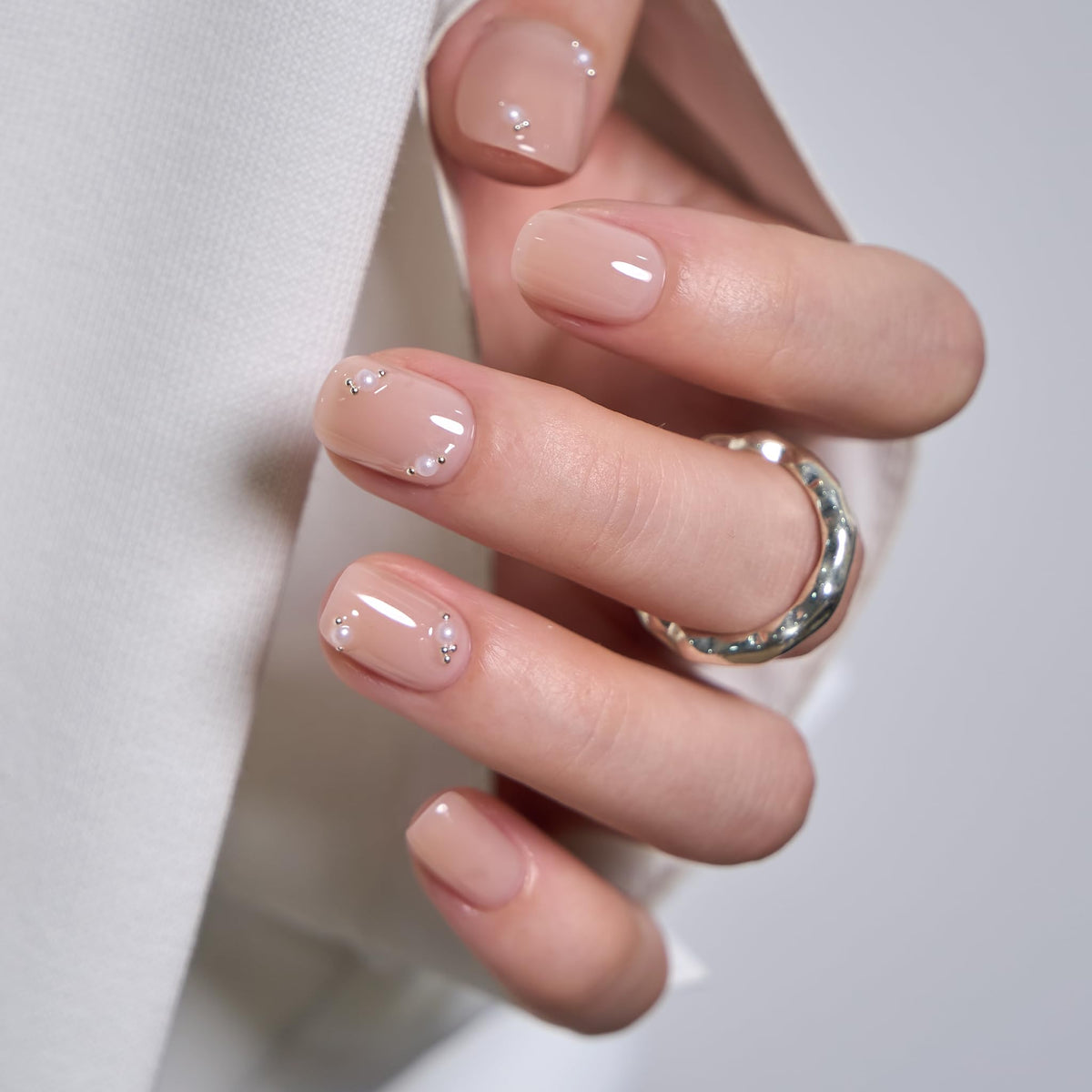 CurvLife Extra Short Square Press On Nails, Nude, Nude Luster, Soft Gel