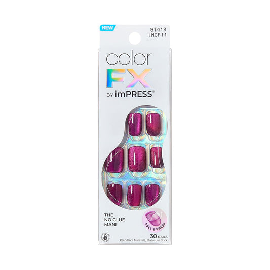 Kiss colorFX by Impress Press On Nails, Levels, 30 No Glue Peel and Stick Nails Kit with IMPROVED Adhesive, Pink Squoval Chrome Effect, Includes Prep Pad, Manicure Stick & Mini File