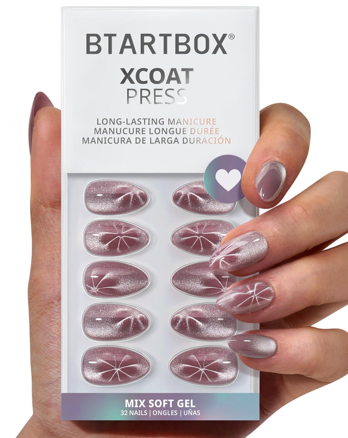 BTArtbox Press On Nails, Short Almond French Tip Nails, 32 Pcs Full Kit