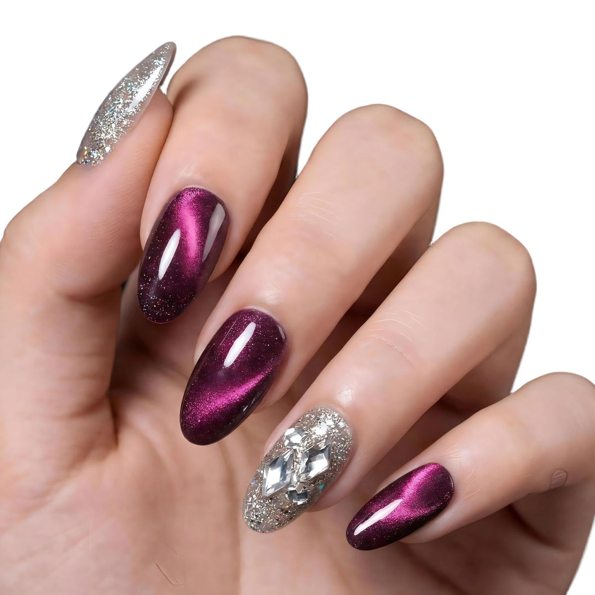 Glossy Nude Gold French Tip Press On Nails Short Almond, 30 PCS