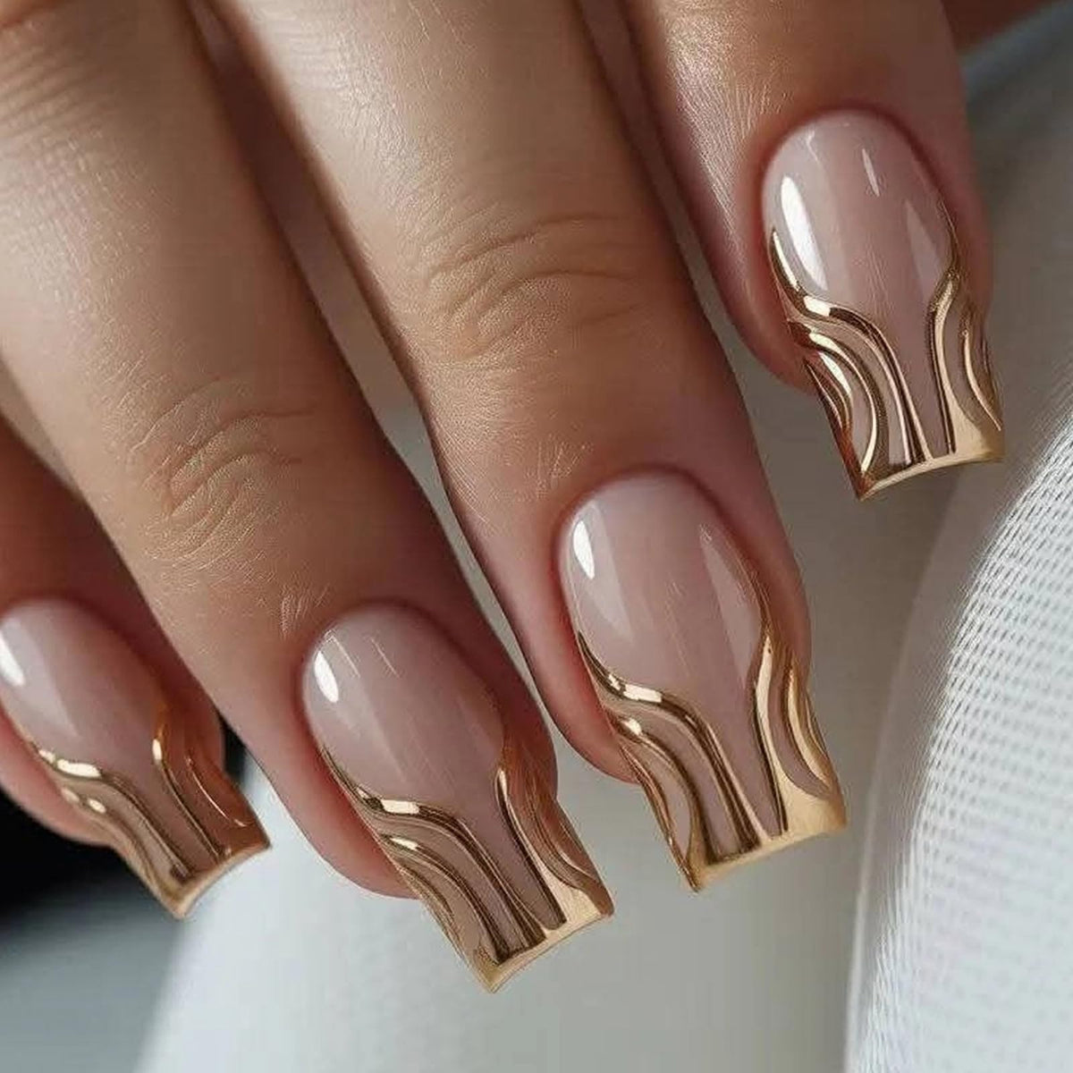 MISUD Press on Nails - Long Square Glue on Nails with White Bridal, Acrylic Wedding Bride Design 24 pcs