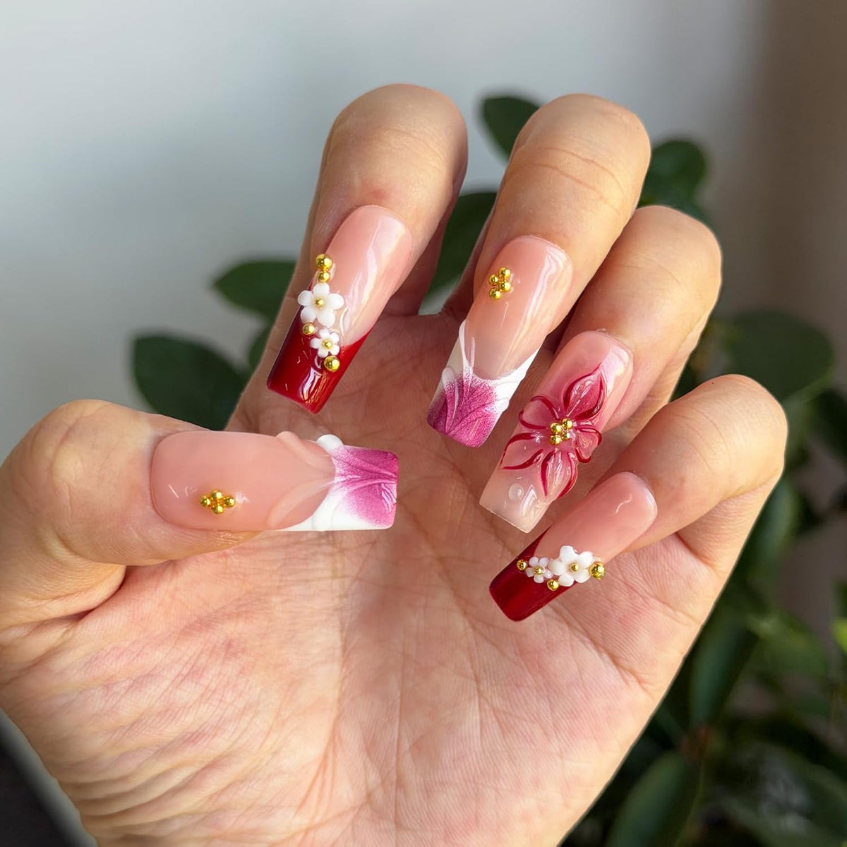Nude Gradient Long Square Handmade French Tip Press On Nails
