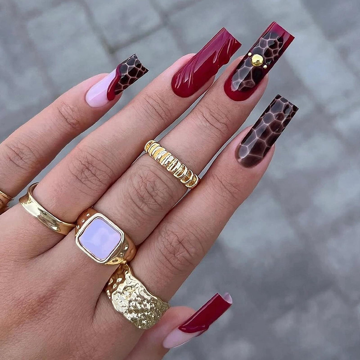 MISUD Press on Nails - Long Square Glue on Nails with White Bridal, Acrylic Wedding Bride Design 24 pcs
