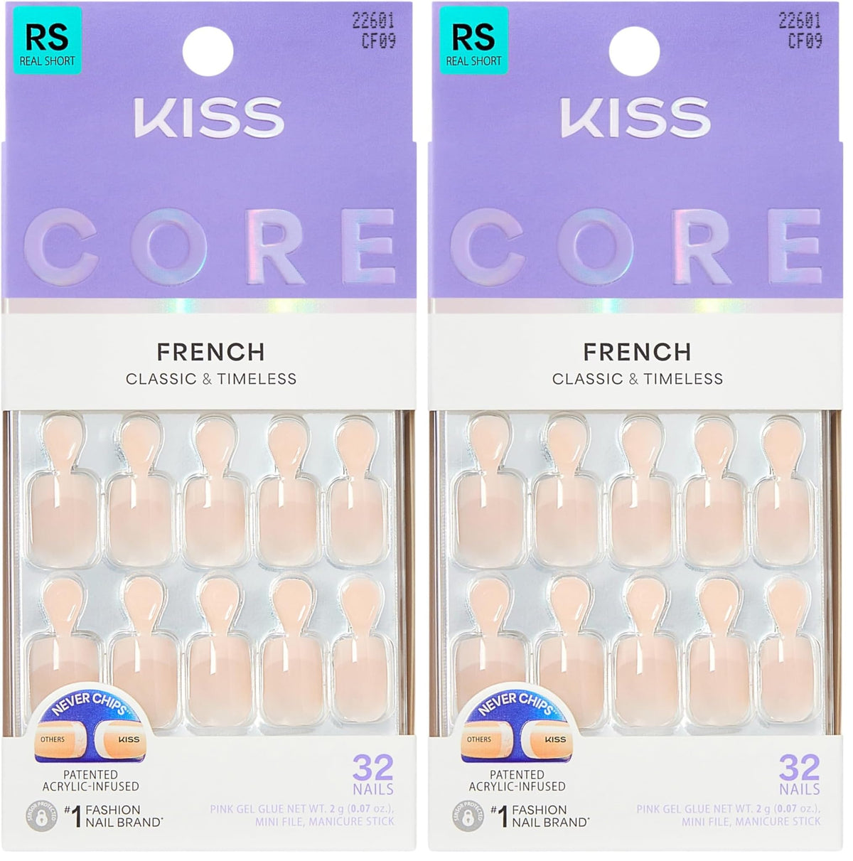 Kiss Core, Press On Nails, Nail glue included, 'Curiosity', White, Medium Size, Almond Shape, Includes 32 Nails, 2g Glue, 1 Manicure Stick, 1 Mini File