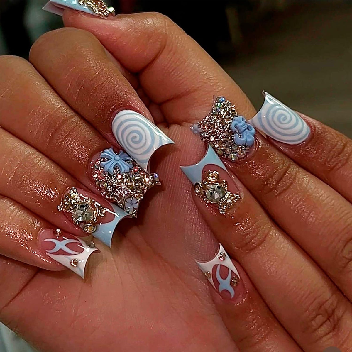 Black French Tip Press On Nails Almond Stiletto, Nude Glossy Fake Nails