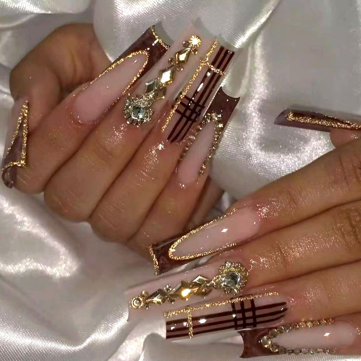 MISUD Press on Nails - Long Square Glue on Nails with White Bridal, Acrylic Wedding Bride Design 24 pcs