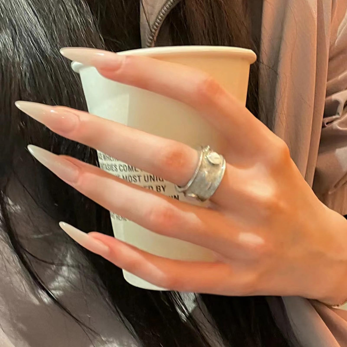 MISUD Press on Nails - Long Stiletto Fake Nails with Bling Glitter, Acrylic Luxury Rhinestone Design 24 pcs