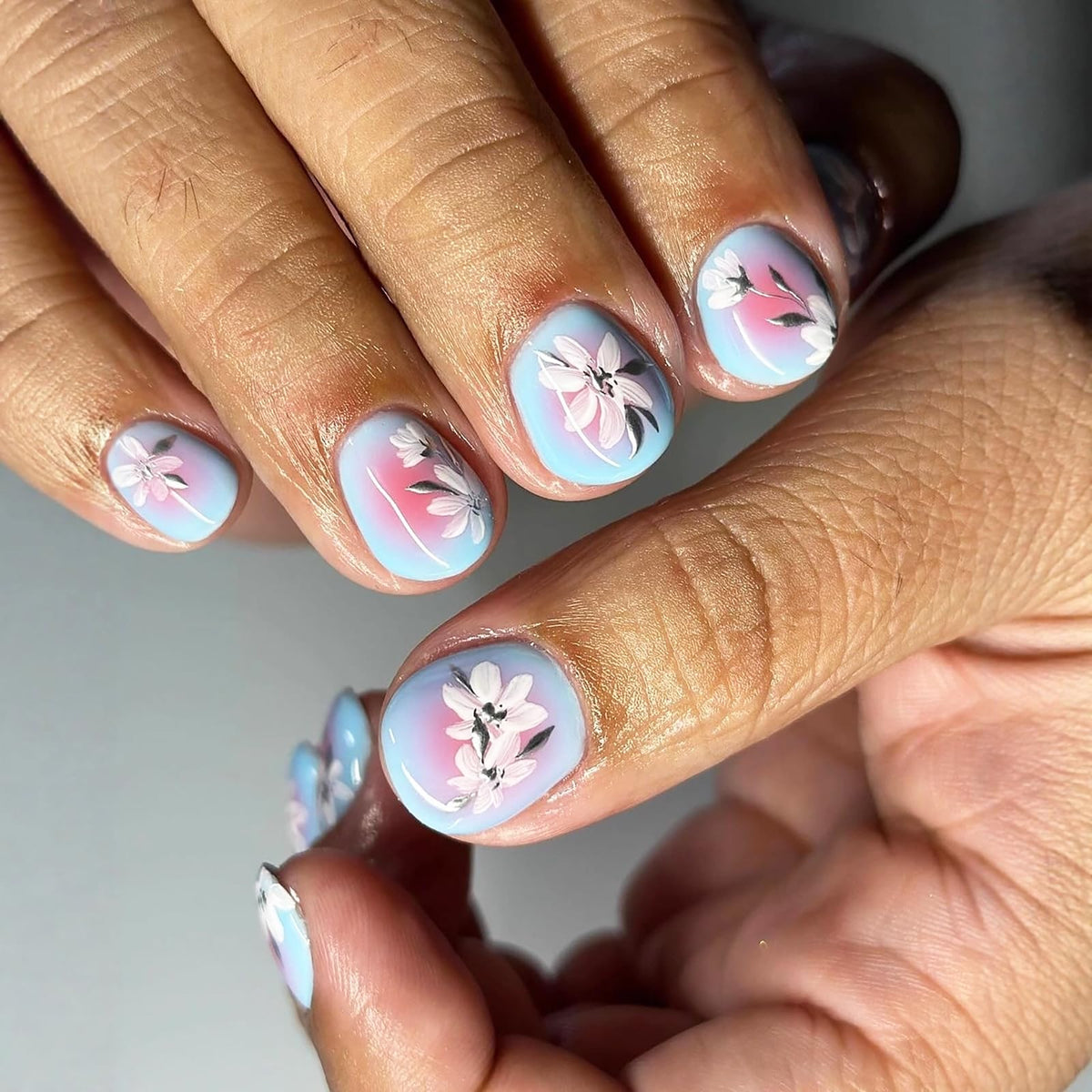 Almond Press on Nails Medium, Handmade White French Tip 3D Nude Fake Nails with Pearl Flower Leaf, Reusable Acrylic Stick On Nails for Women Wedding Bridal Party 24Pcs