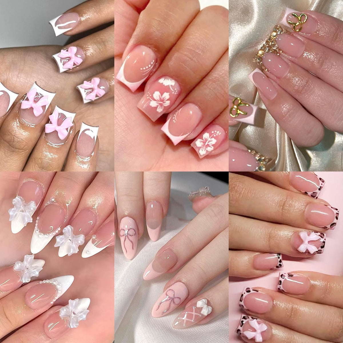 Press on Nails, 6 Packs (144 Pcs) Medium Almond Sets, Wedding French
