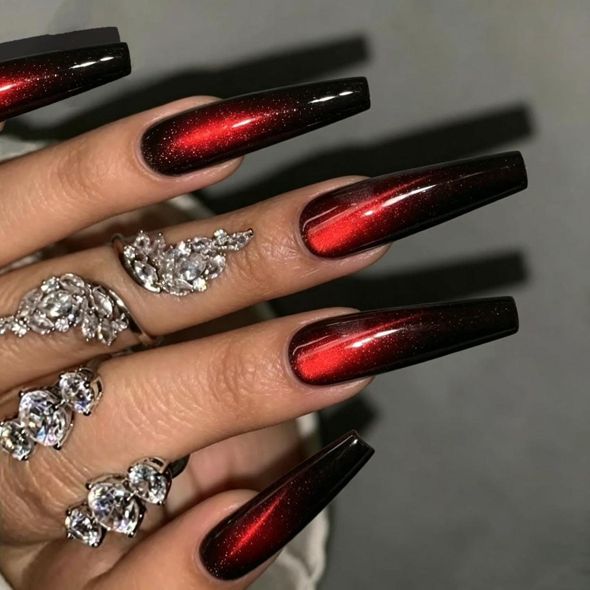 BABALAL Long Square Press on Nails - Blue Fake Nails, Luxury 3D Butterfly Gold Heart Charm Bling Design Full Cover Acrylic Nails Squoval Set 24Pcs