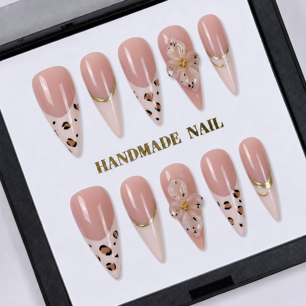 Luxury Handmade Nude Stiletto Press on Nails Long French Tip Nails