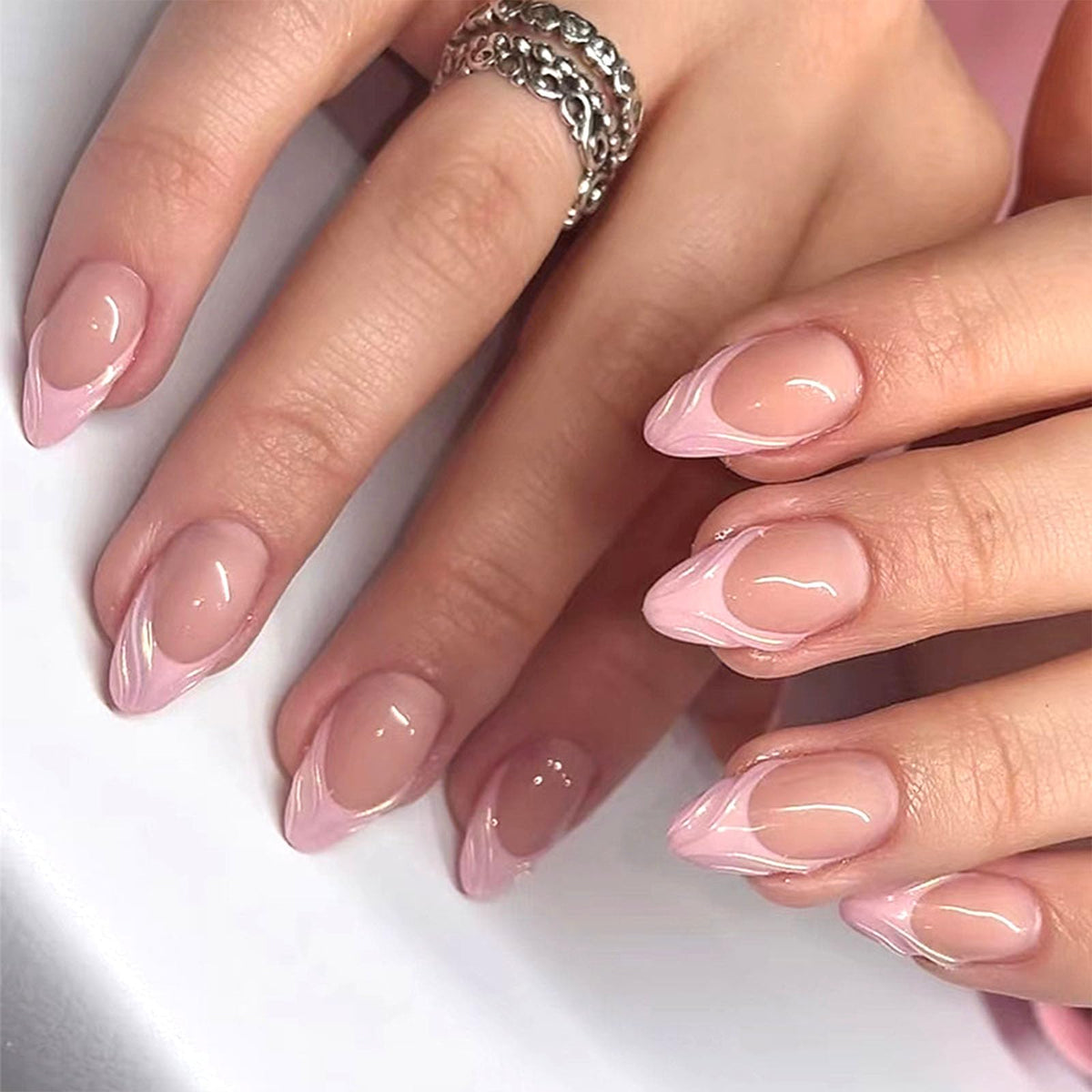 Short Press On Almond Fake Nails - Flower Acrylic Fall Nails Press Ons Full Cover Glue On Cute False Floral Stick On Nails for Women - 30 Pcs