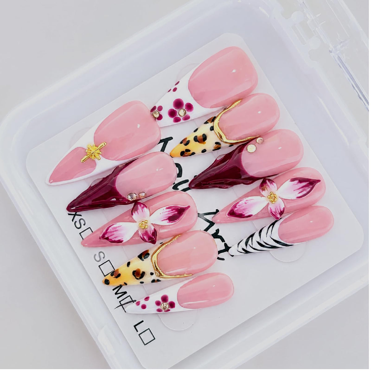 Luxury Handmade Press on Nails Pink Stiletto Nail Tips