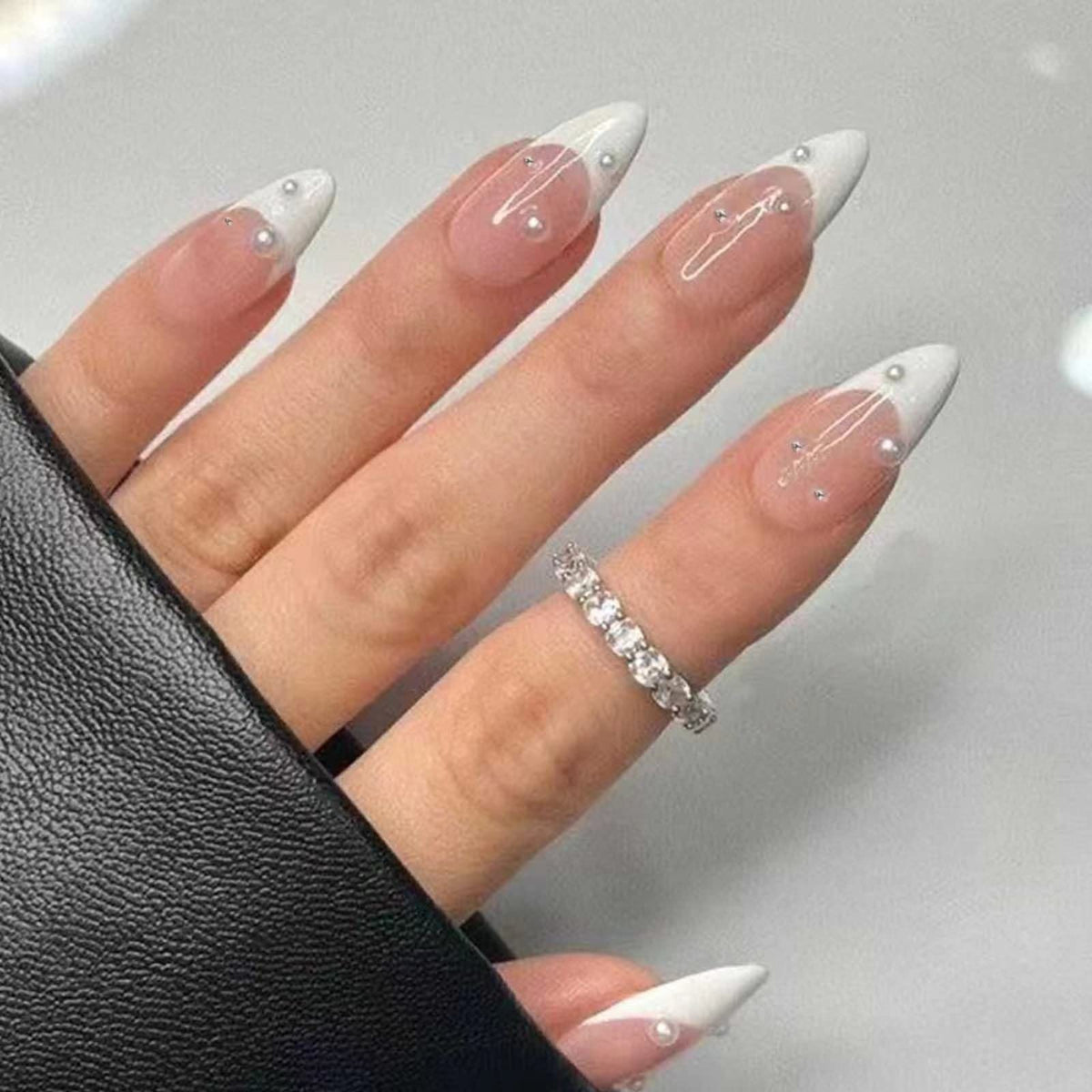 Long Press on Nails Square French Fake Nails Full Cover Nude Acrylic False Nails for Women and Girls 24PCS (Gold Shiny)