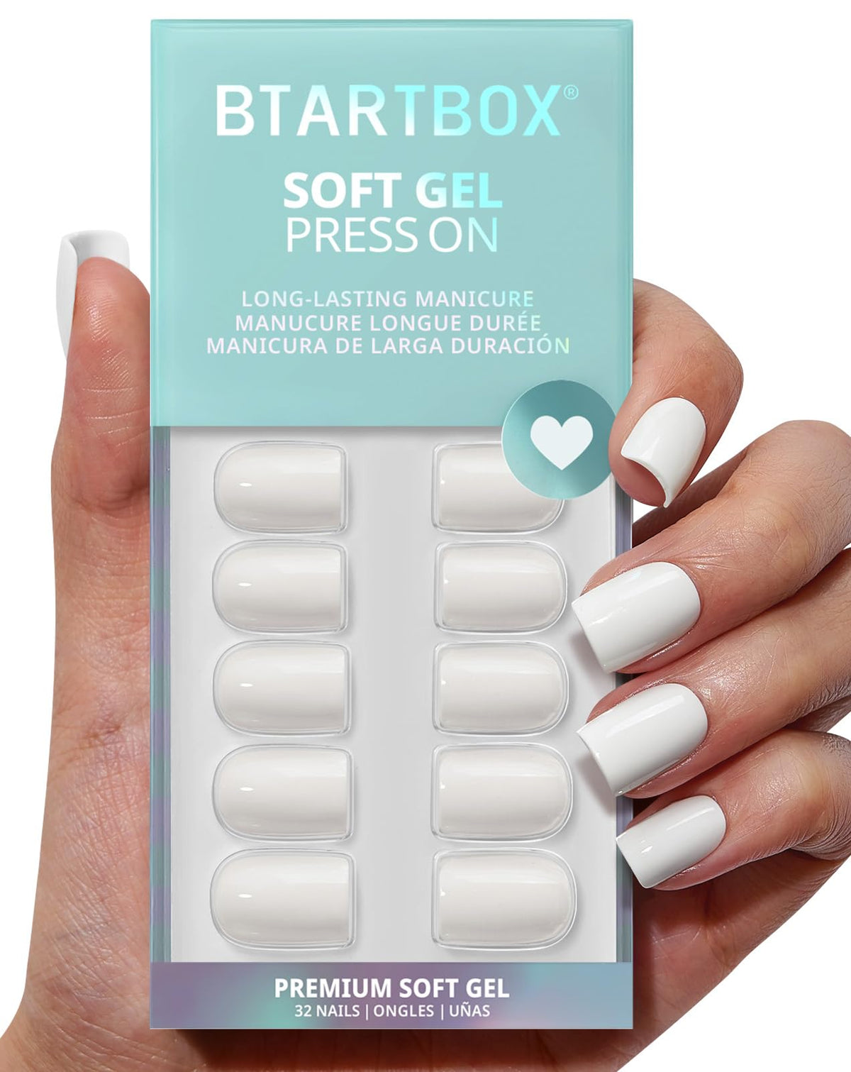 BTArtbox Press On Nails, Short Square Pink Fake Nails, 32Pcs Full Kit