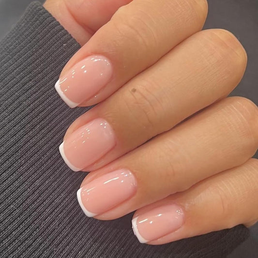 Modelones Extra Short Press on Nails, French Tips Squoval Fake Nails