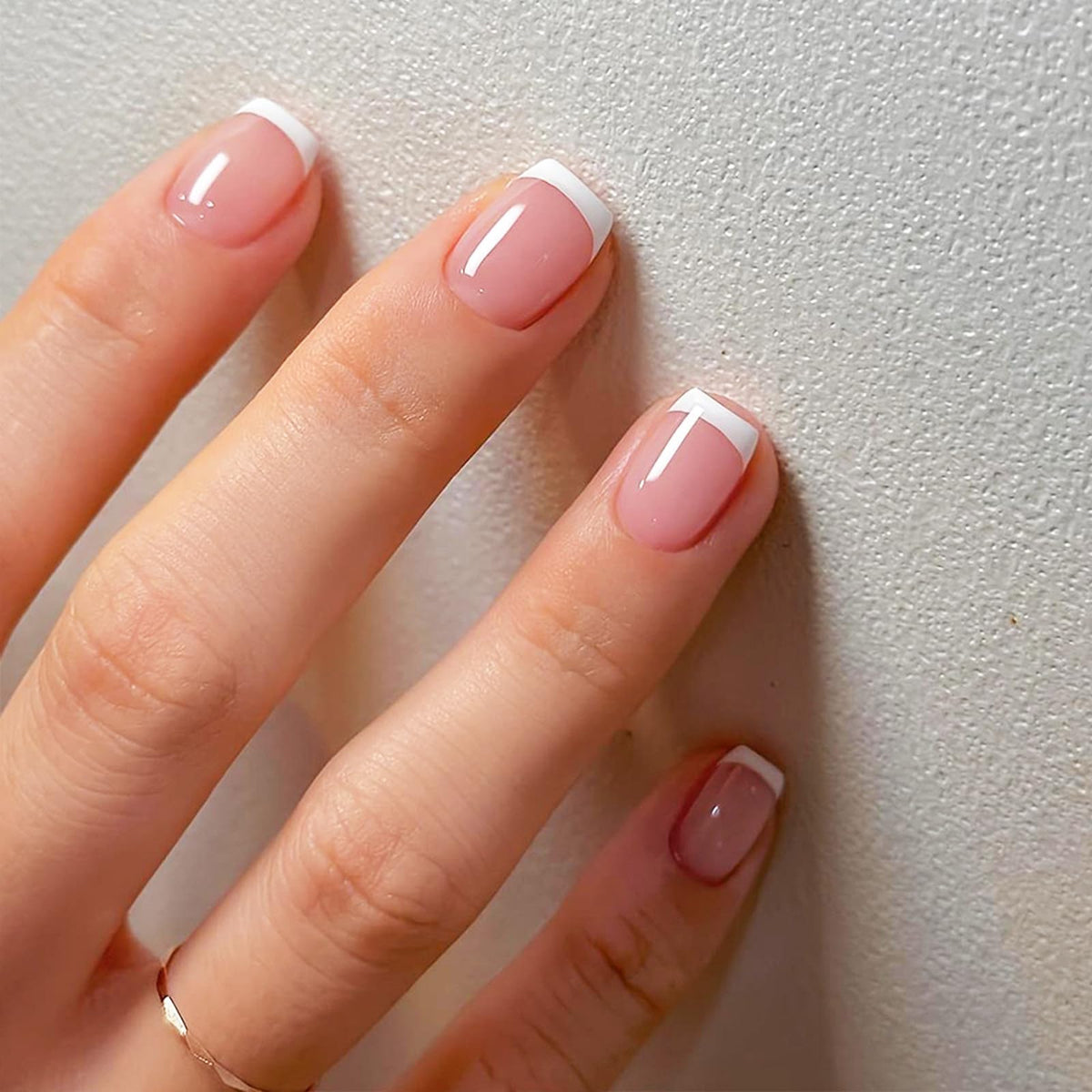 White French Tips Press on Nails 24Pcs Glossy Silver Glitter Acrylic Fake Nails Sparkly False Nail Milky Way Gel Glue on Nail Stars Stick on Medium Square Fingernails for Coquette Women Girls