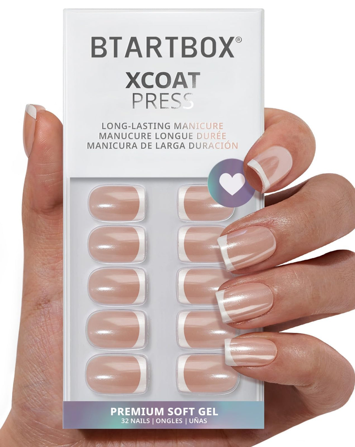 BTArtbox Press On Nails, Short Almond Pink Fake Nails, 32Pcs Full Kit