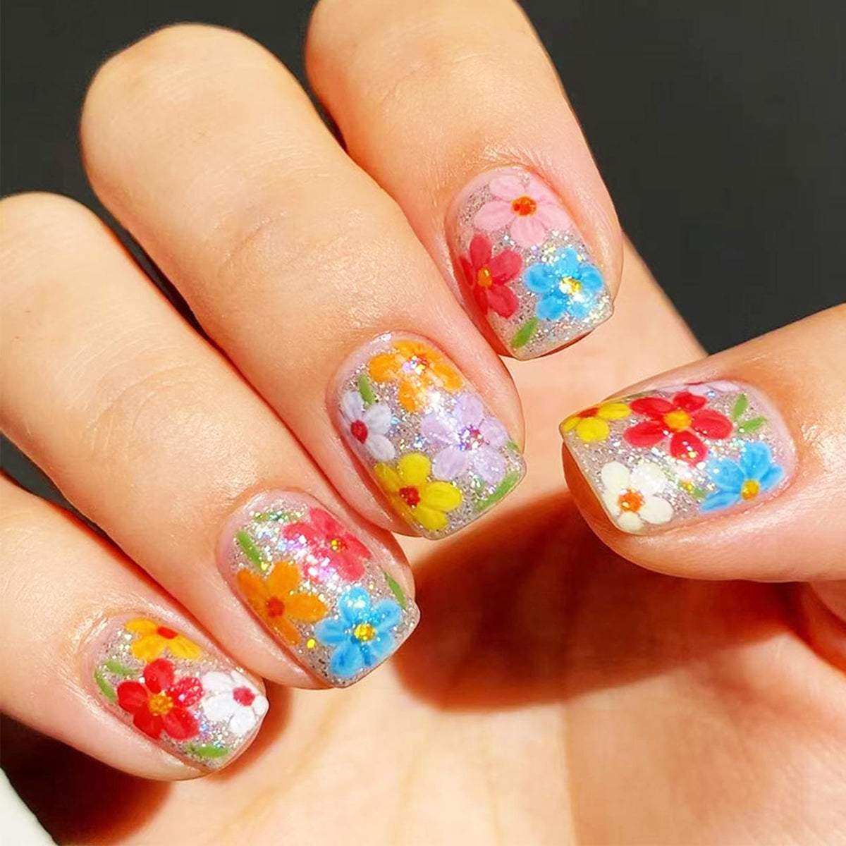 Press on Nails with Shimmer Design Glossy White French Tips Short Square False Nails Silver Glitter Fake Nail Nude Minimalist Stick on Fingernails Pink Glue on Nail for Women Bridal Daily Wear