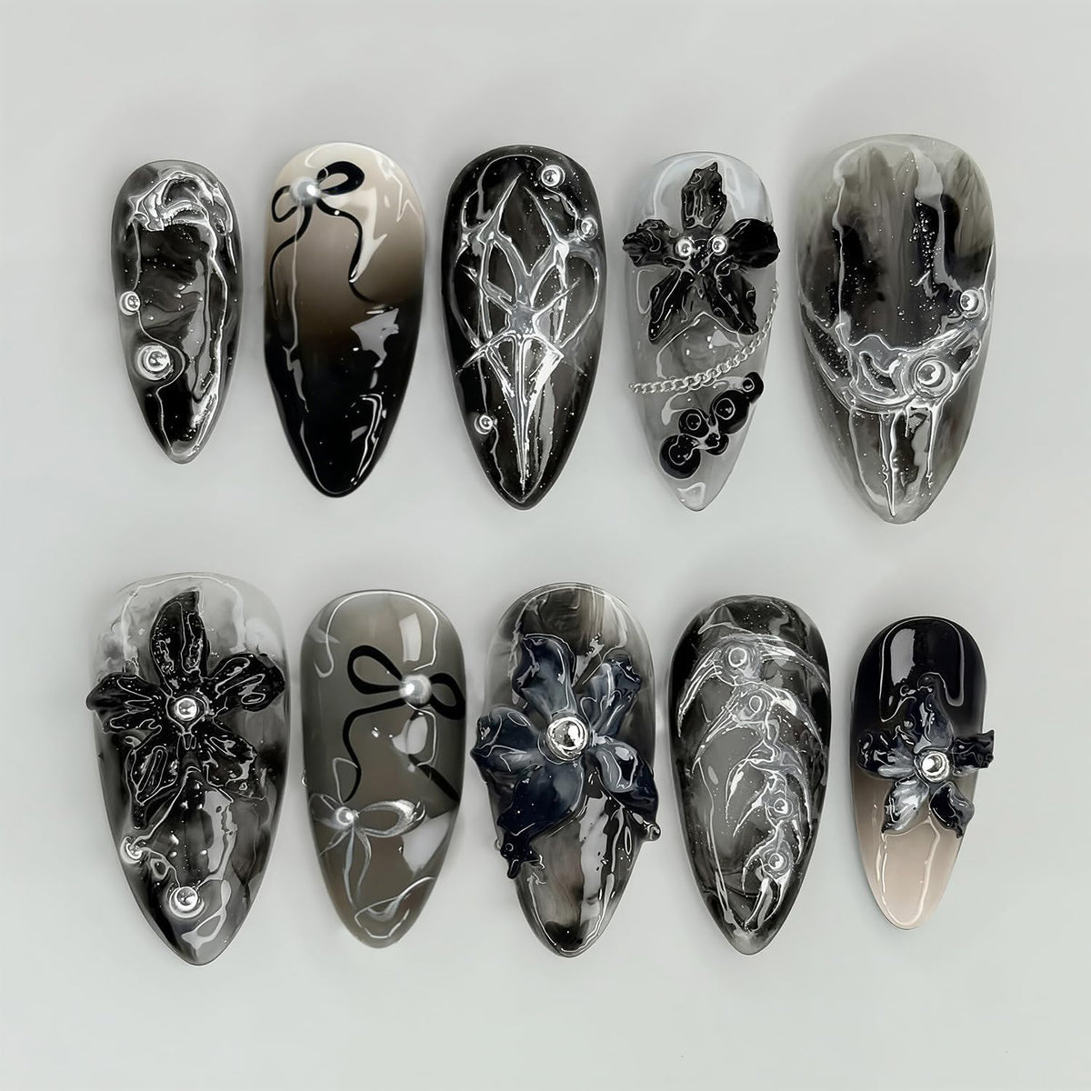 24Pcs White French Tip Press on Nails Medium Almond Fake Nails with Heart Pearl Design French Tip False Nails Cute 3D Bow Gems Stick on Nail Full Cover Reusable Glue on Nails for Women Wedding Daily