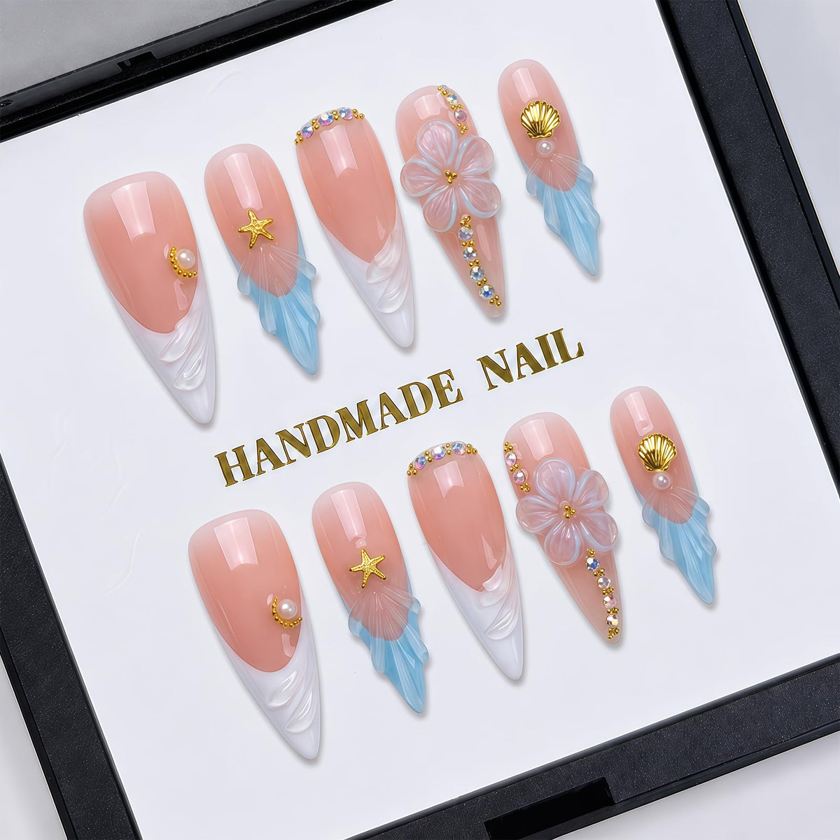 Luxury Handmade Nude Stiletto Press on Nails Long French Tip Nails