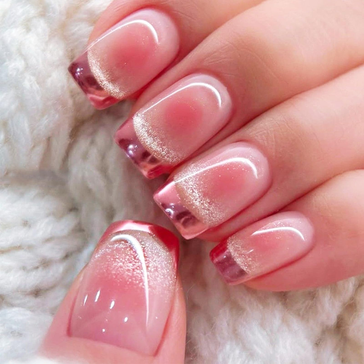 Press on Nails Silver Glitter Rhinestone Medium Square Fake Nails