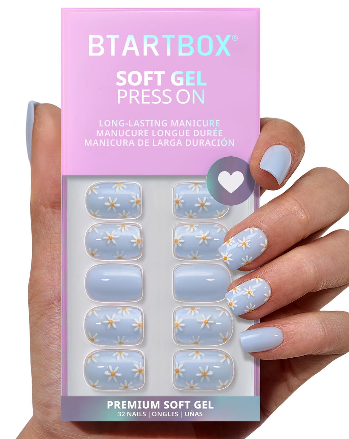 BTArtbox Press On Nails, Extra Short Almond Baby Pink Nails, 32Pcs Full Kit