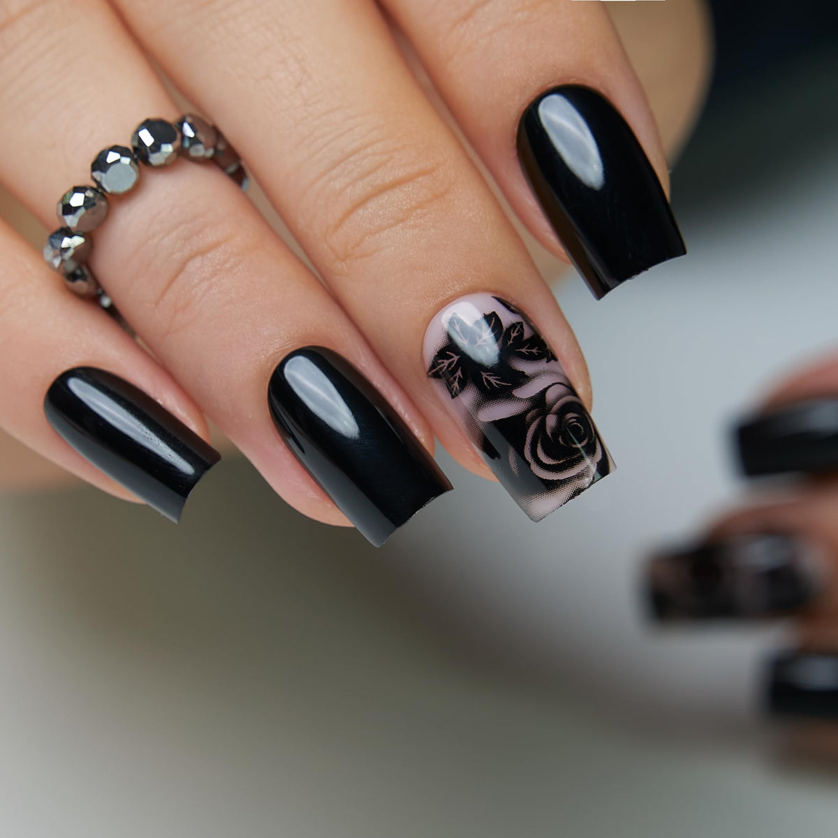 CurvLife Long French Tip Press On Nails, Pearl Rhinestones, Soft Gel