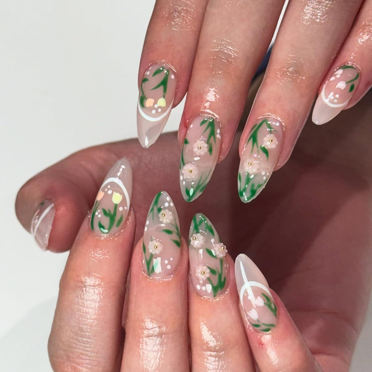 Almond Press on Nails Pink Glitter Bridal Designs Medium Fake Nails with 3D Bow Rhinestones Accent Glossy Wedding Manicure for Bride Bridesmaid Women 24 Pcs